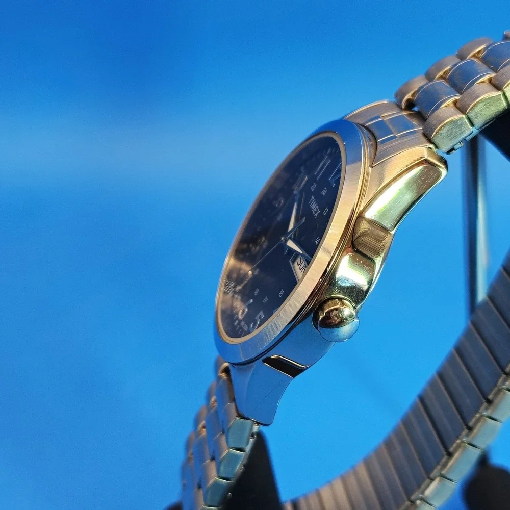 2018 Timex Mens Day-Date Black Dial Quartz Watch‎ Stainless Steel Fully Restored